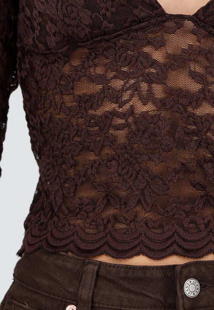 NEW081025 Bruine Stretch Kant Crop Top