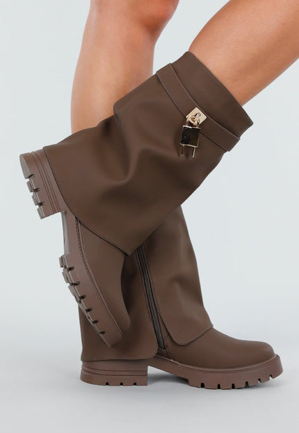 OP=OP.50.NL Bruine Korte Laarzen met Hangslot