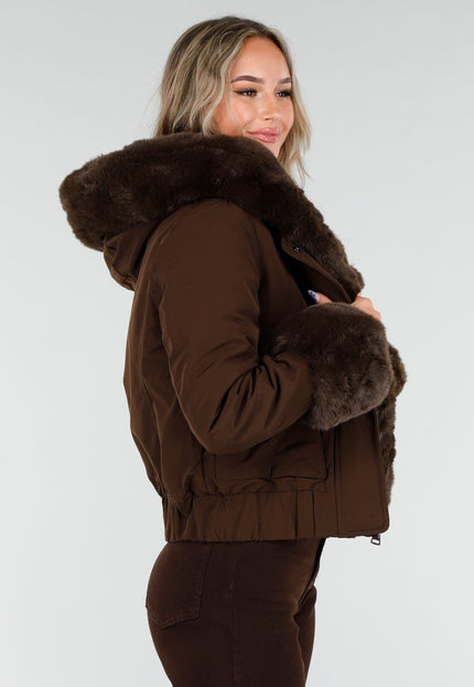 WINTER Donkerbruine Jas met Bontkraag