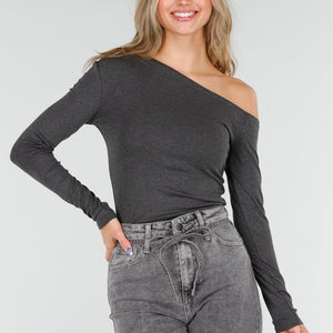 NEW081025 Donkergrijze One Shoulder Top