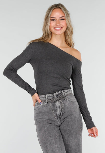 NEW081025 Donkergrijze One Shoulder Top