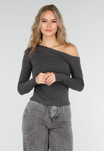 NEW081025 Donkergrijze One Shoulder Top
