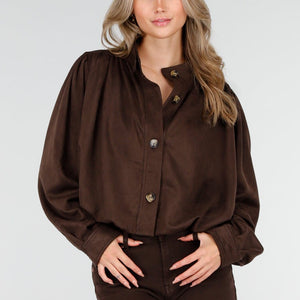 NEW081025 Faux Suede Bubble Hem Jacket