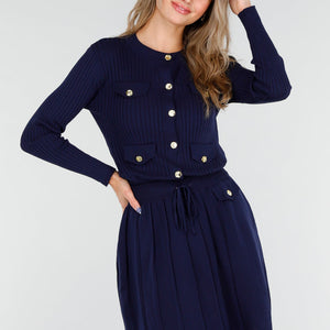 NEW081025 Geribde Stretch Two Piece Navy