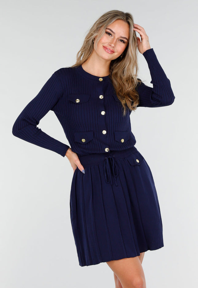 NEW081025 Geribde Stretch Two Piece Navy