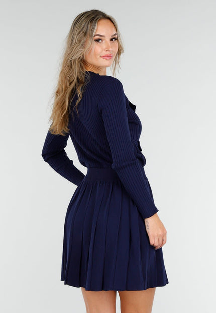 NEW081025 Geribde Stretch Two Piece Navy