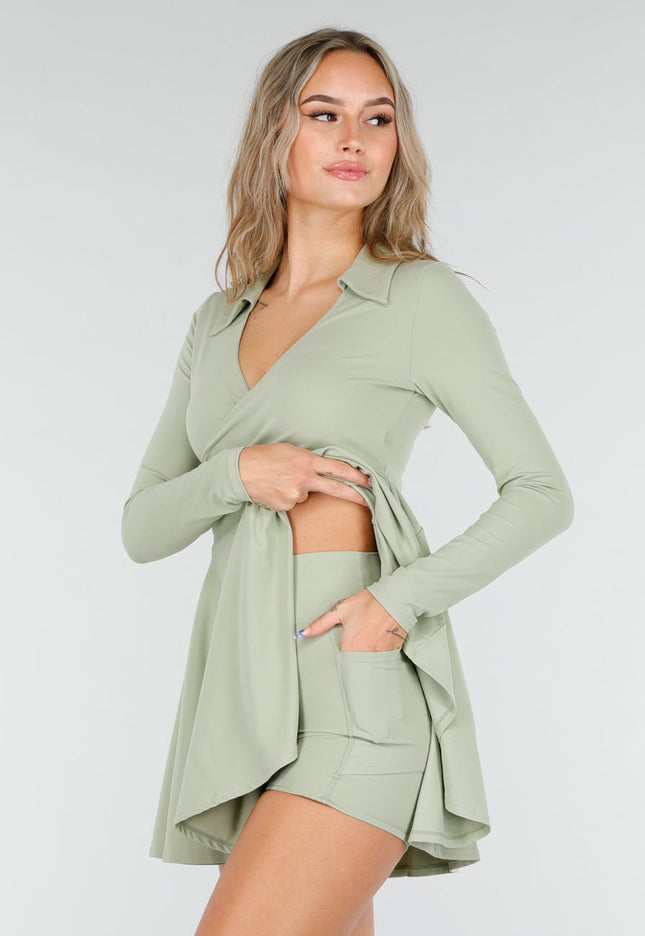 NEW081025 Groen Stretch Tennisjurkje