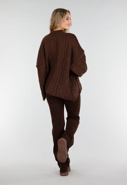 NEW081025 Grofgebreide Kabeltrui Bruin