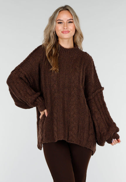 NEW081025 Grofgebreide Kabeltrui Bruin
