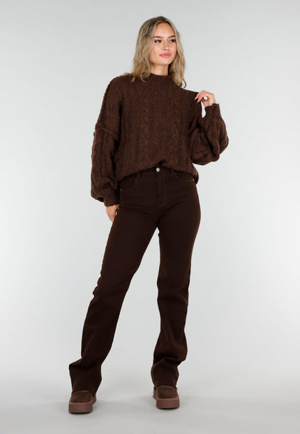 NEW081025 Grofgebreide Kabeltrui Bruin