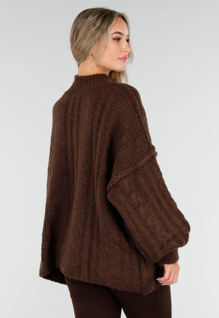 NEW081025 Grofgebreide Kabeltrui Bruin
