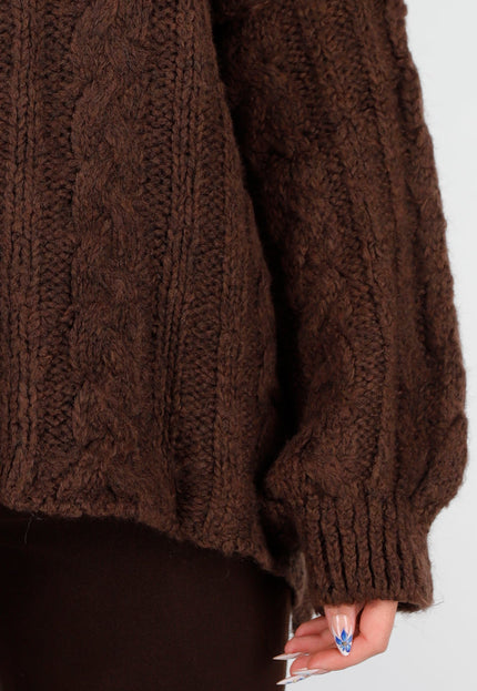 NEW081025 Grofgebreide Kabeltrui Bruin