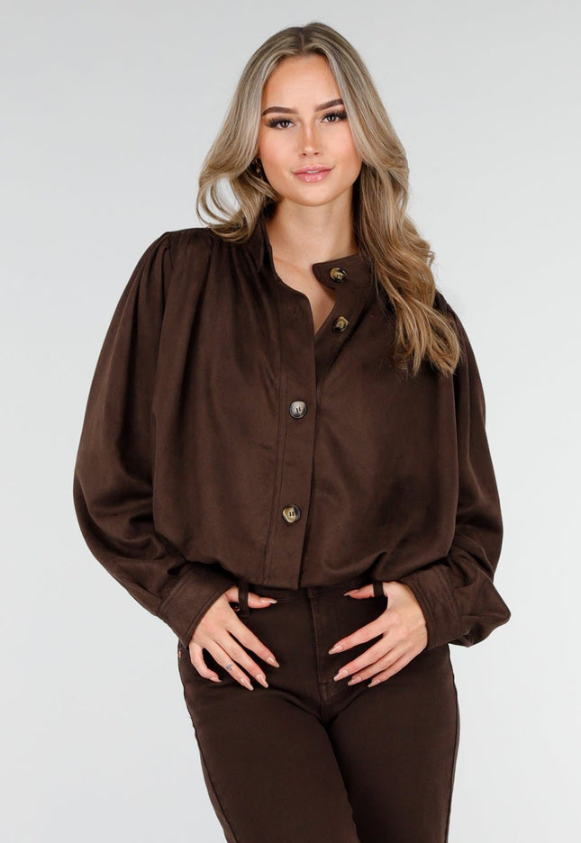 NEW081025 Faux Suede Bubble Hem Jacket