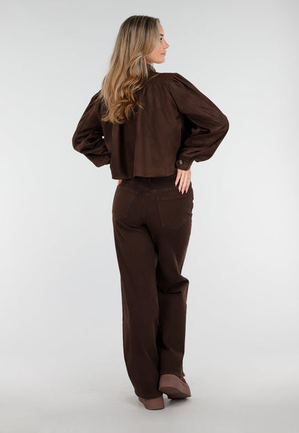 NEW081025 Faux Suede Bubble Hem Jacket