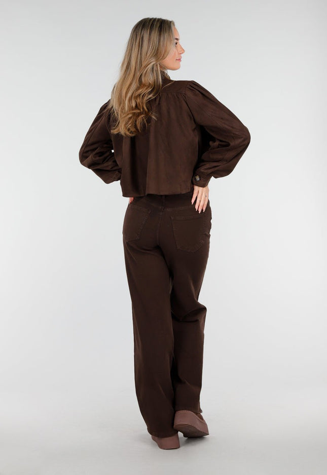 NEW081025 Faux Suede Bubble Hem Jacket