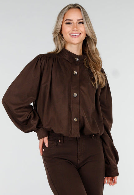 NEW081025 Faux Suede Bubble Hem Jacket