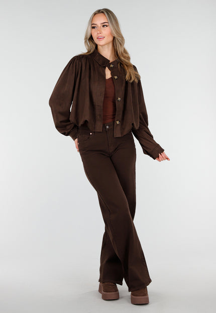 NEW081025 Faux Suede Bubble Hem Jacket