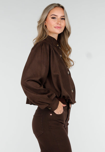 NEW081025 Faux Suede Bubble Hem Jacket