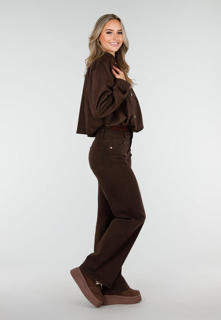 NEW081025 Faux Suede Bubble Hem Jacket