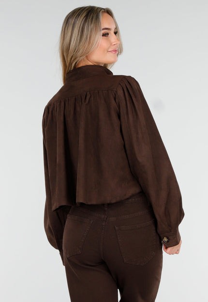 NEW081025 Faux Suede Bubble Hem Jacket