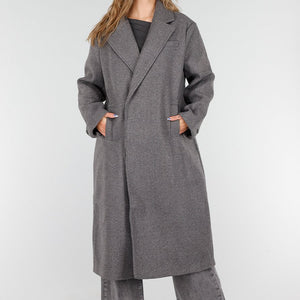 NEW081025 Lange Grijze Jas