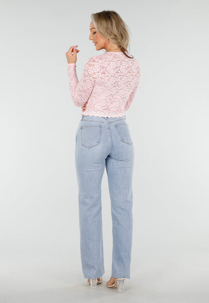 NEW081025 Lichtroze Kant Stretch Crop Top