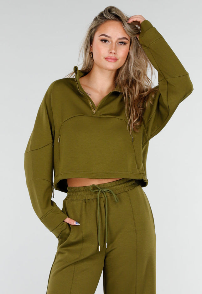 NEW081025 Olijfgroene Cropped Trui