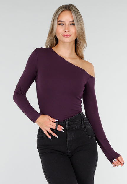 NEW081025 One Shoulder Top Paars