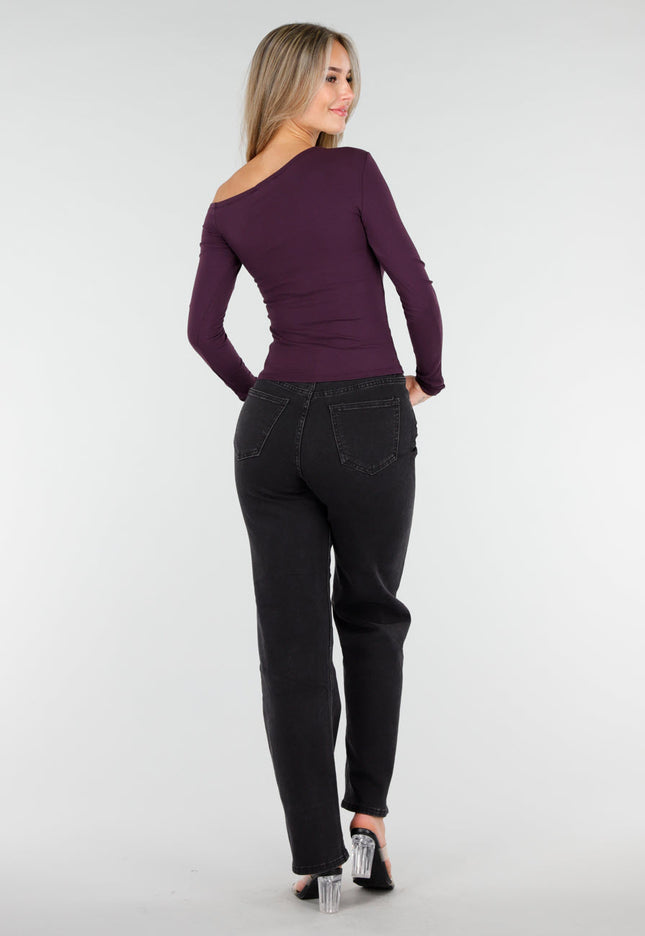 NEW081025 One Shoulder Top Paars