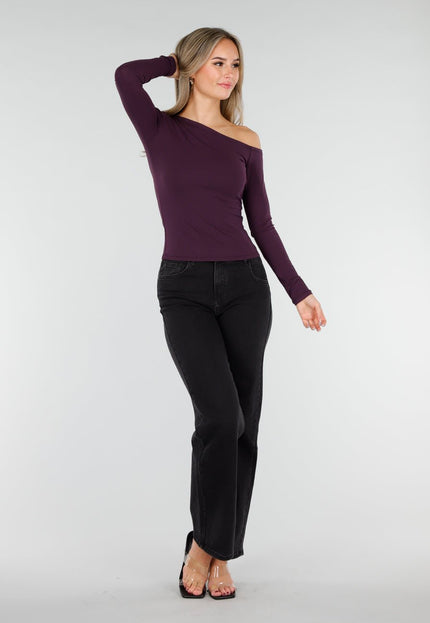 NEW081025 One Shoulder Top Paars