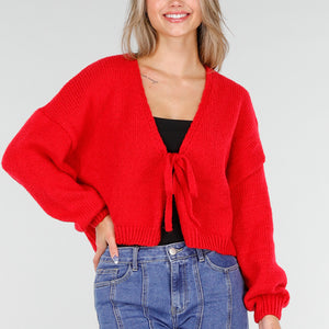 OP=OP.AV.10 Rood Gebreid Vest met Strik