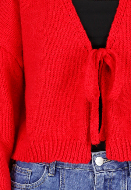 OP=OP.AV.10 Rood Gebreid Vest met Strik