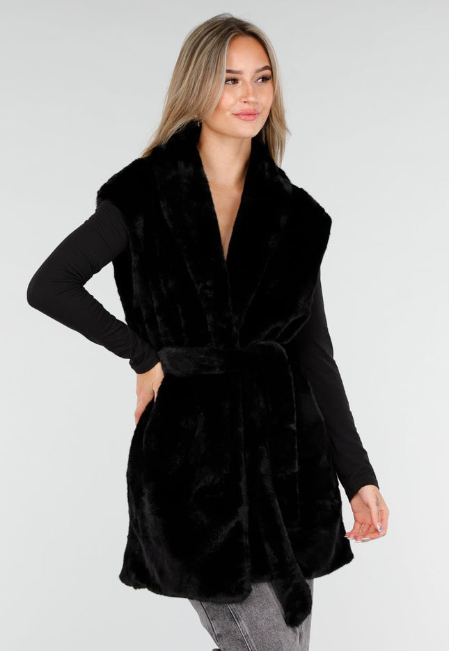 NEW081025 Zwarte Faux Fur Bodywarmer