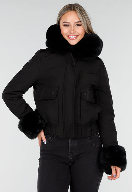 WINTER Zwarte Korte Winterjas met Bont