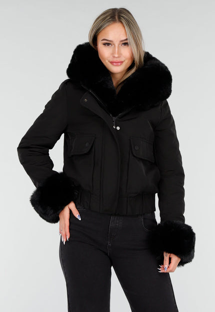 WINTER Zwarte Korte Winterjas met Bont