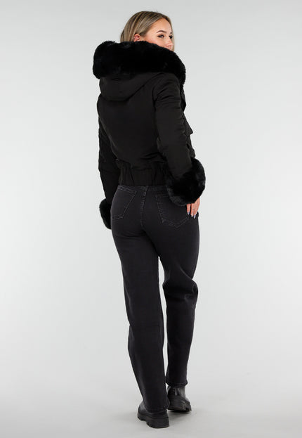 WINTER Zwarte Korte Winterjas met Bont