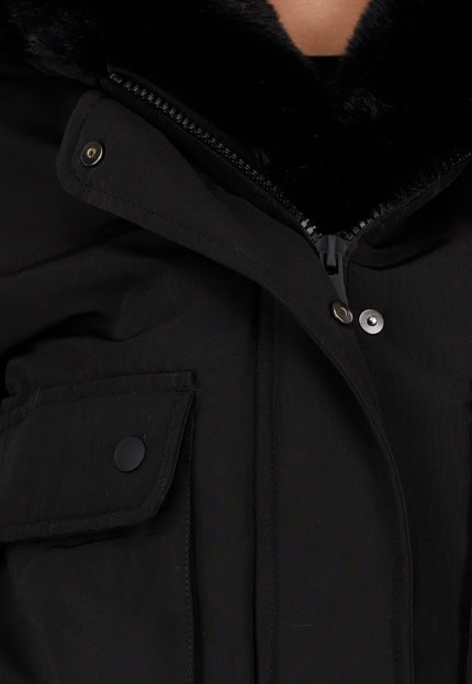 WINTER Zwarte Korte Winterjas met Bont