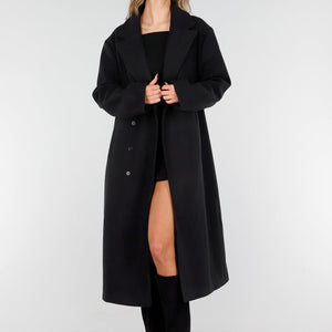 NEW081025 Zwarte Lange Mantel
