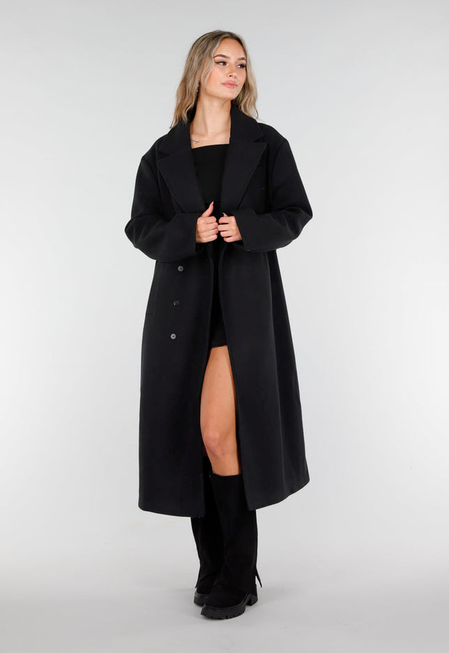 NEW081025 Zwarte Lange Mantel