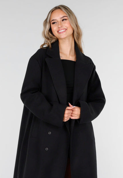 NEW081025 Zwarte Lange Mantel