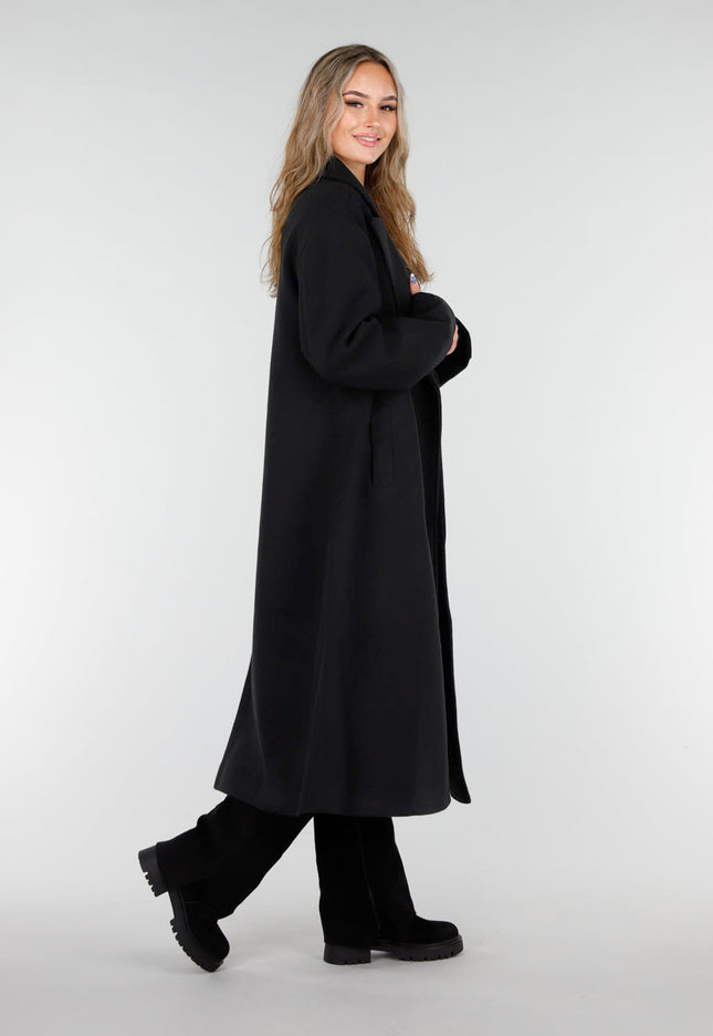 NEW081025 Zwarte Lange Mantel