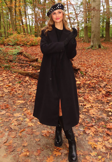 NEW081025 Zwarte Lange Mantel