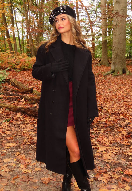 NEW081025 Zwarte Lange Mantel