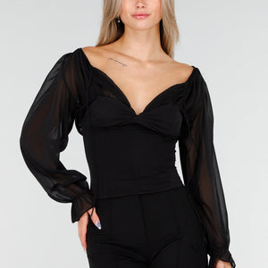 NEW081025 Zwarte Stretch Mesh Top