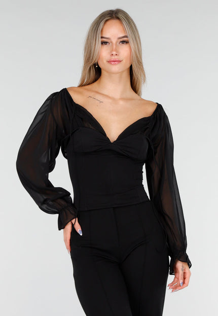 NEW081025 Zwarte Stretch Mesh Top