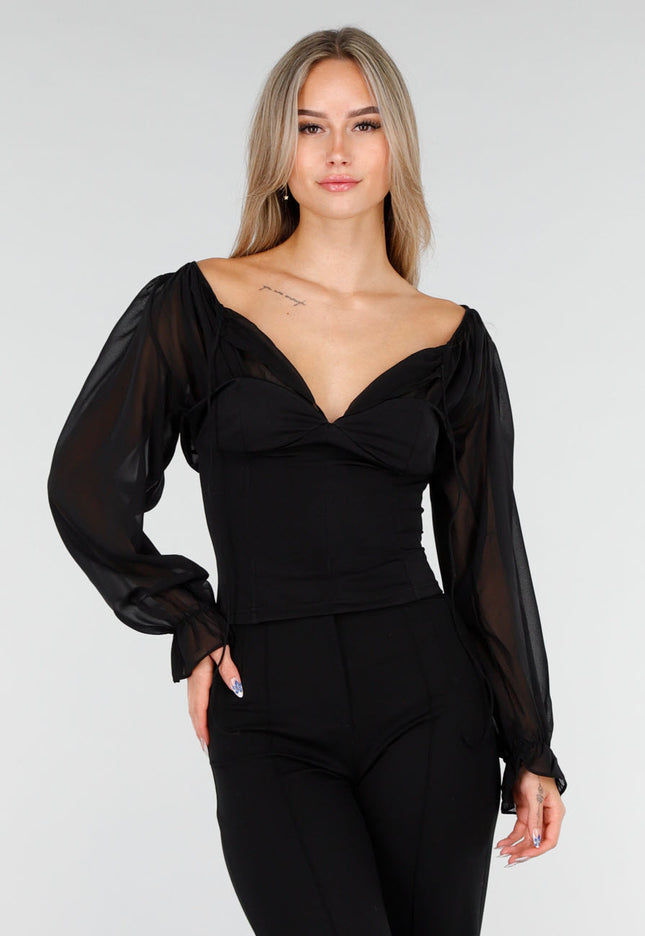 NEW081025 Zwarte Stretch Mesh Top