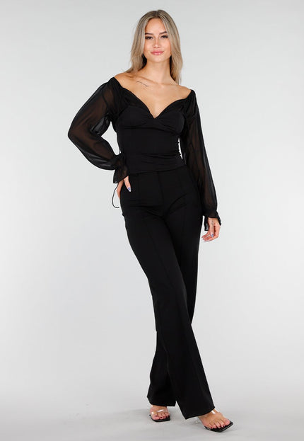 NEW081025 Zwarte Stretch Mesh Top