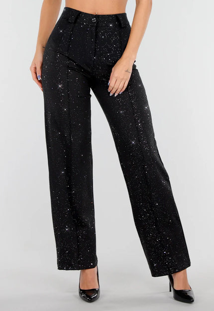 Zwarte Stretch Pantalon met Glitters