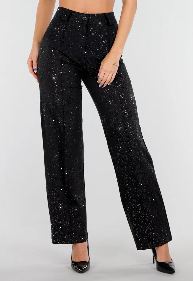 Zwarte Stretch Pantalon met Glitters