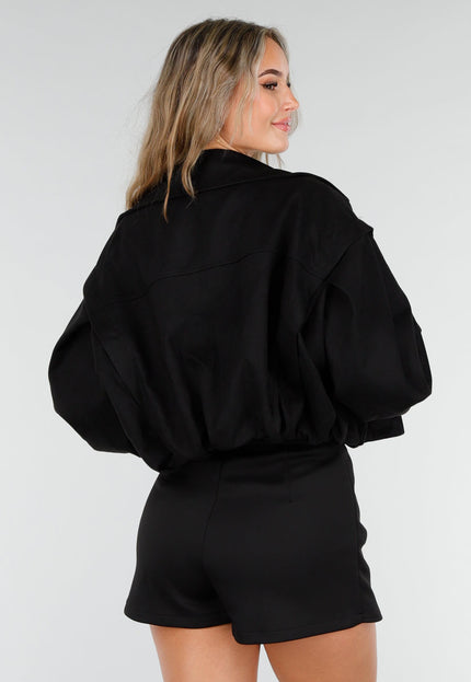 NEW081025 Zwarte Suède Look Trench